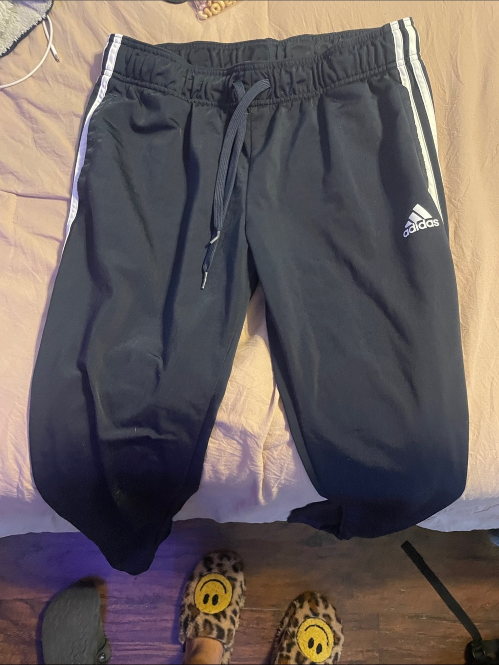 adidas Black Track Pants with White Side Stripes